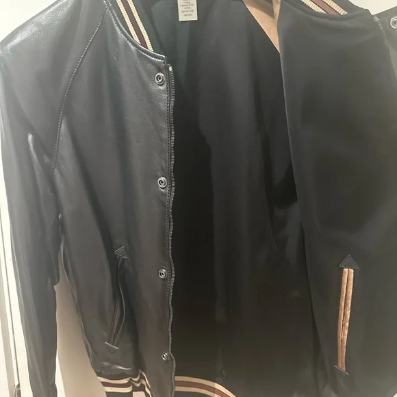 Coach Reversible Leather Souvenir Jacket Black Camel Size 50 L NWT - Picture 4 of 7